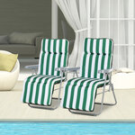 Lot de 2 chaise longue bain de soleil adjustable pliable transat lit de jardin en acier vert + blanc