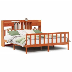 vidaXL Lit bibliothèque sans matelas cire marron 200x200 cm pin massif