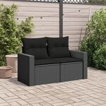vidaXL Canapé de jardin avec coussins 2 places en polyrotin noir