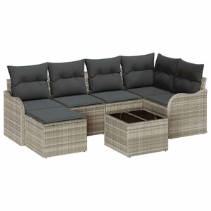vidaXL Ensemble de canapé de jardin 7 Pièces Gris clair Poly rotin