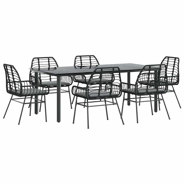vidaXL Ensemble à manger de jardin coussins 7Pièces noir poly rotin verre