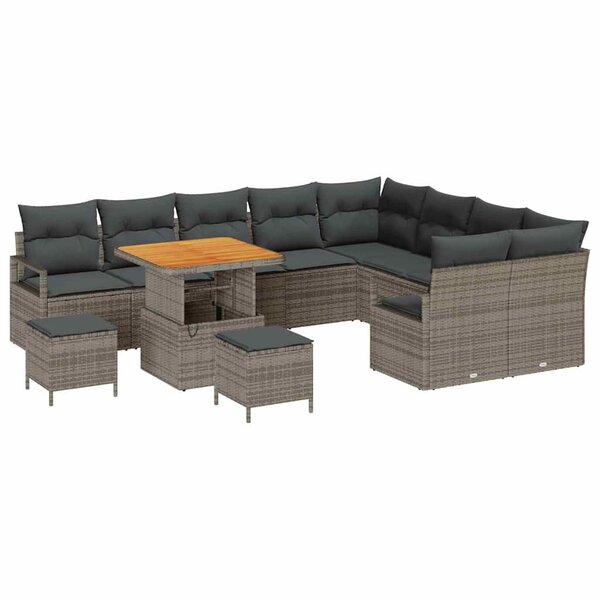 vidaXL Ensemble de canapé de jardin 12 Pièces Gris Poly rotin