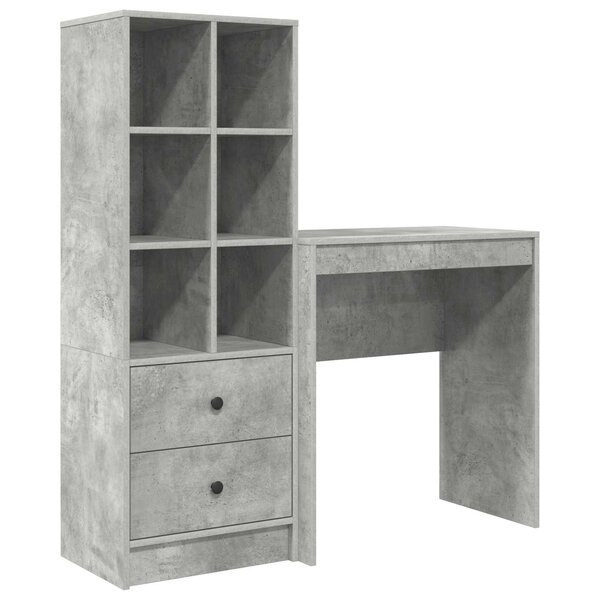 vidaXL Bureau avec tiroir avec étagère avec stockage 2 Pièces Gris béton
