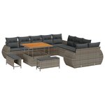 vidaXL Ensemble de canapés de jardin en 13 pièces avec coussins gris en rattan poly et acacia.