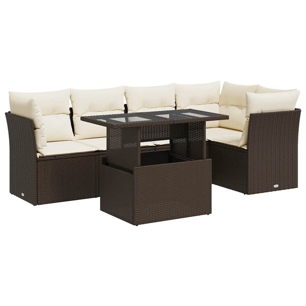vidaXL Salon de jardin avec coussins 6 Pièces marron résine tressée