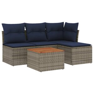 vidaXL Salon de jardin 5 Pièces avec coussins gris résine tressée