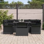 vidaXL Ensemble de canapé de jardin avec coussin 7 Pièces Noir Poly rotin