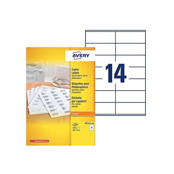 Boîte de 1400 étiquettes copieur coins carrés 105X39 blanc DP143-100 AVERY