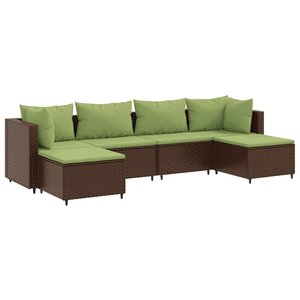 vidaXL Salon de jardin 6 Pièces avec coussins Marron Résine tressée