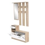 PEILI Vestiaire d'entrée avec miroir scandinave chêne et blanc - 97 cm