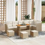 Ensemble de canapés de jardin 10 pièces vidaXL avec coussins Beige Poly Rotin Acacia