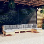 vidaXL Salon de jardin 7 Pièces avec coussins gris bois de pin