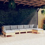 vidaXL Salon de jardin 7 Pièces avec coussins gris bois de pin