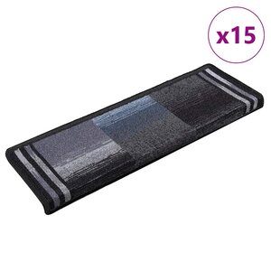 vidaXL Tapis d'escalier autocollants 15 Pièces 65x21x4 cm Noir et gris
