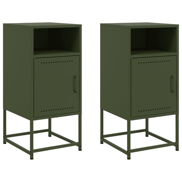 vidaXL Tables de chevet 2 Pièces vert olive 36x39x78 cm acier