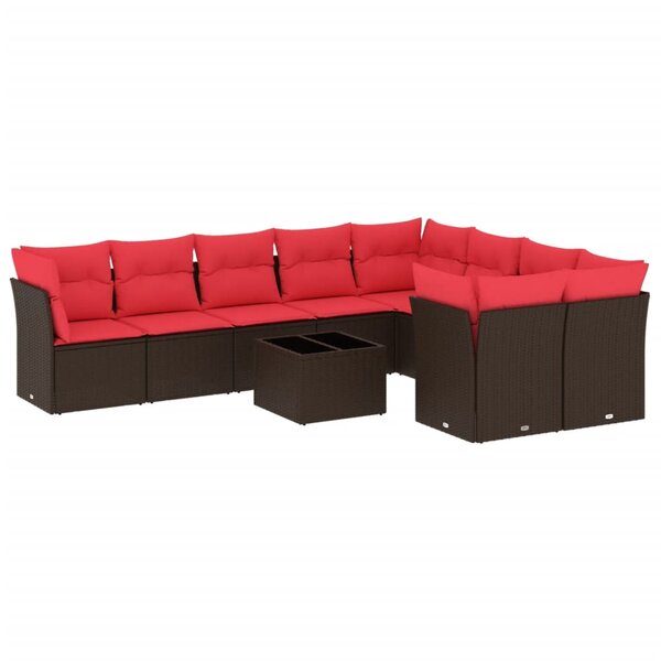 vidaXL Salon de jardin 10 Pièces avec coussins marron résine tressée