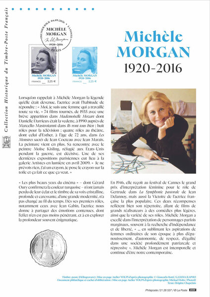Document philatélique - Michèle Morgan 1920 - 2016