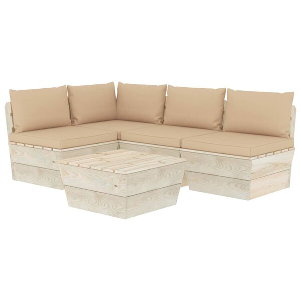 vidaXL Salon de jardin palette 5 Pièces avec coussins bois d'épicéa