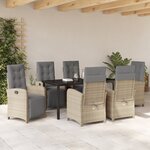 Ensemble de salle à manger de jardin 7 pièces avec coussins beige poly rotin