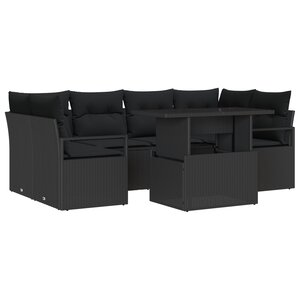 Ensemble de Canapé de Jardin vidaXL 7 pièces avec coussins en poly rattan noir