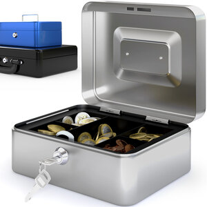 ACROPAQ Caisse à Monnaie - Petite caisse 20.5x16x9cm- 8 compartiments- 2 clés  Poignée de transport robuste- 100  sécurité - Argent