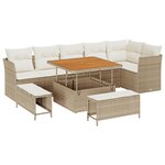 vidaXL Ensemble de canapé de jardin 9 pièces avec coussins beiges en poly rotin acacia