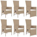 vidaXL Ensemble à manger de jardin et coussins 7 Pièces beige poly rotin