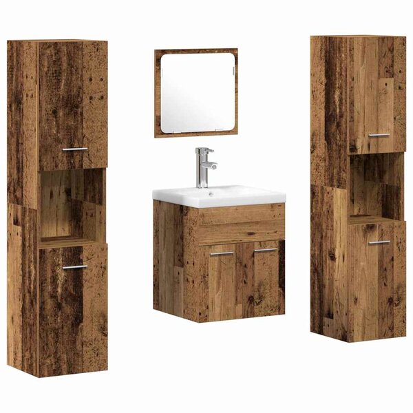vidaXL Ensemble de mobilier de salle de bain 4 Pièces Bois Ancien