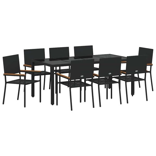 vidaXL Ensemble de salle à manger pour jardin 9 Pièces Noir polyrotin