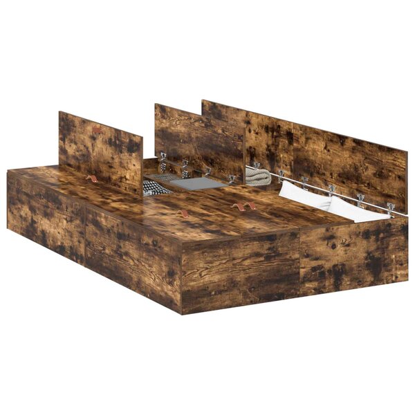 vidaXL Cadre de lit avec rangement Chêne fumé 120 x 190 cm