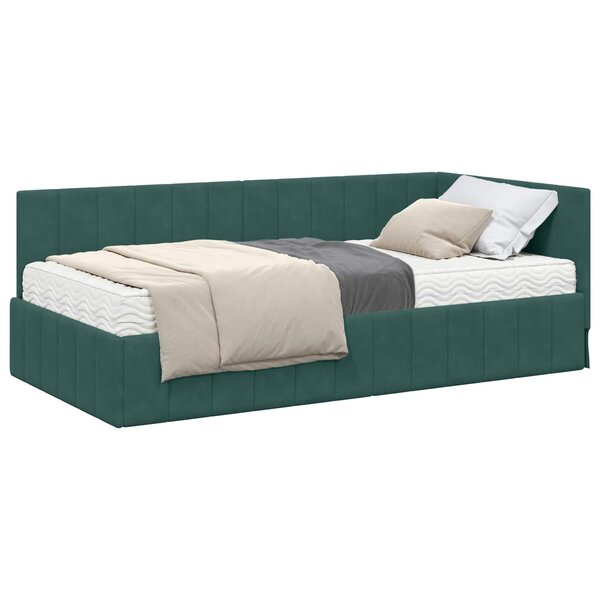 vidaXL Cadre de lit d'angle avec matelas 2 pc Vert foncé 90 x 190 cm