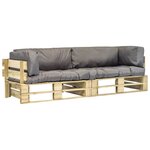 vidaXL Canapés de jardin palette 2 Pièces avec coussins gris Pinède