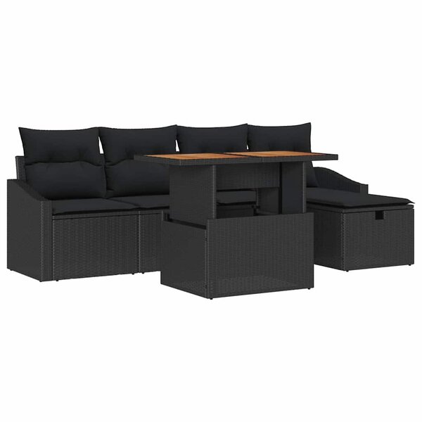vidaXL Ensemble de salon de jardin 6 pièces avec coussins noirs en poly rotin