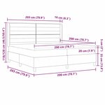 vidaXL Lit à ressorts avec matelas et lumière LED gris clair 200 x 200 cm en tissu.