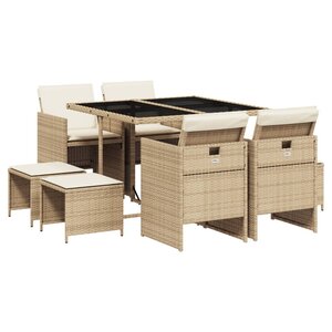 vidaXL Ensemble à manger de jardin et coussins 9 Pièces beige Poly rotin