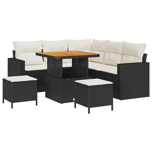 vidaXL Ensemble de canapé de jardin 8 Pièces Noir polyrotin