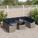 vidaXL Ensemble de canapé de jardin avec coussin 10 Pièces Gris et marine