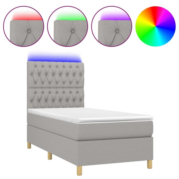vidaXL Sommier à lattes de lit et matelas et LED Gris clair 90x190cm