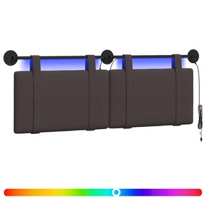 vidaXL Tête de lit suspendue Avec lumière LED Marron foncé Tissu