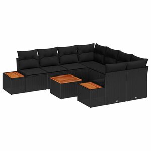 vidaXL Ensemble de canapé de jardin avec coussin 9 Pièces Noir Poly rotin
