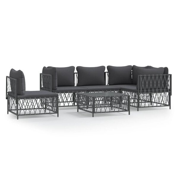 vidaXL Salon de jardin avec coussins 6 Pièces anthracite acier