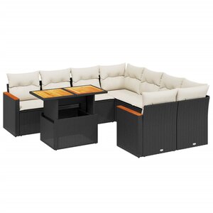 vidaXL Salon de jardin 9 Pièces avec coussins noir résine tressée
