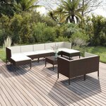 vidaXL Salon de jardin 10 Pièces avec coussins Résine tressée Marron