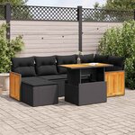 vidaXL Salon de jardin avec coussins 7 Pièces noir résine tressée acacia