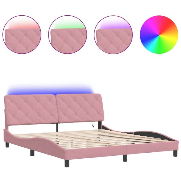 VidaXL Cadre de lit avec LED sans matelas rose 180x200 cm velours