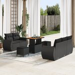 Ensemble Canapé Jardin 8 Pièces avec Coussins Noir Rotin Synthétique Acacia