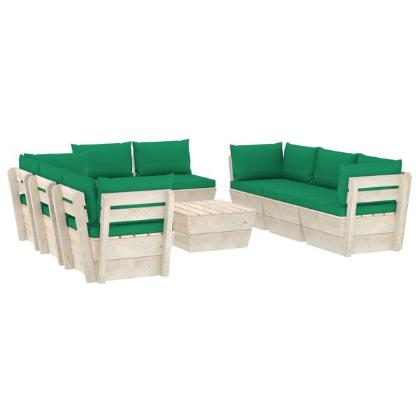vidaXL Salon de jardin palette 9 Pièces avec coussins bois d'épicéa