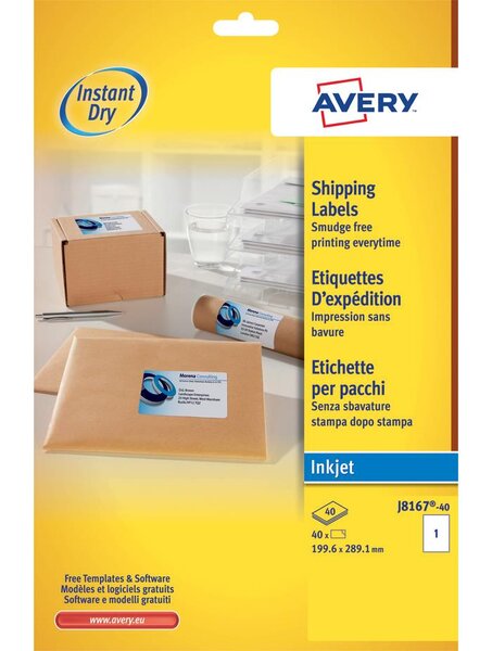 J8167-40 - 40 étiquettes d'expédition blanches adhésives personnalisables. 99,6x289,1mm... Avery