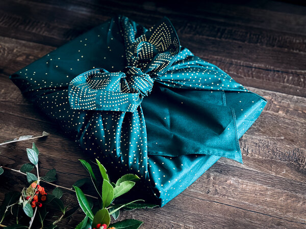 Emballage Réutilisable Furoshiki Coton Recyclé L : Étoile du Sud Vert Sapin