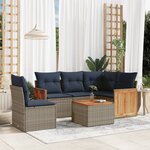 vidaXL Salon de jardin 6 Pièces avec coussins gris résine tressée